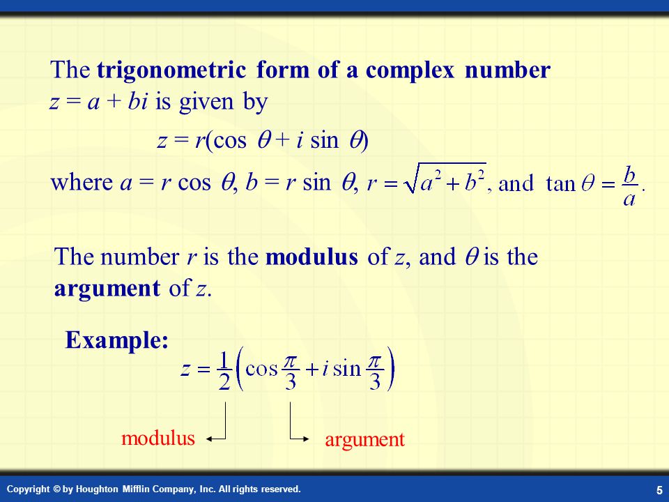 Write a complex number in trigonometric form